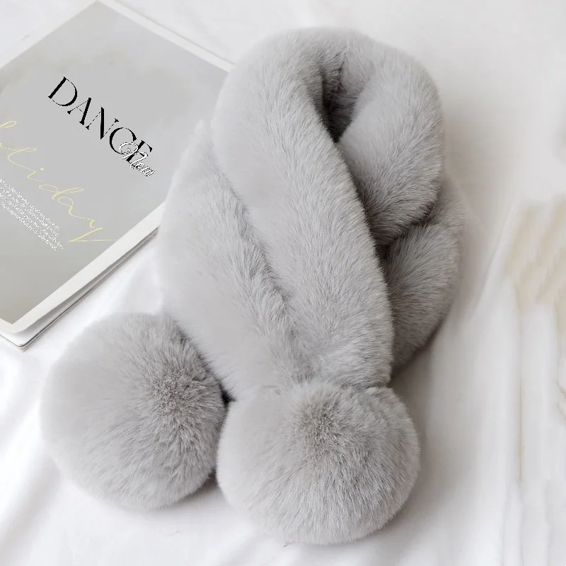 Light gray imitation rex rabbit fur scarf (double ball)