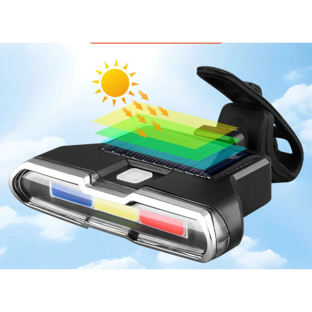 New Solar Powered Rechargeable Bicycle Warning Mountain Bike Creative Type-C Tri Color Tail Light_voghion.com