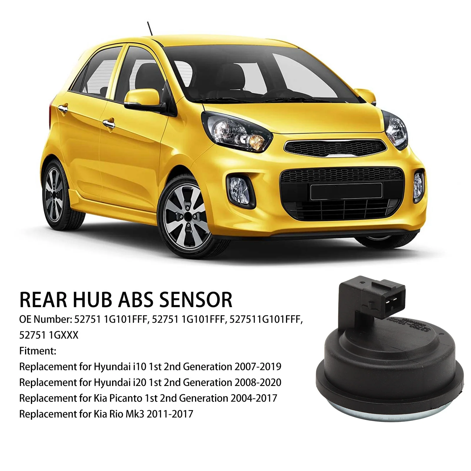 Rear Hub ABS Sensor 52751 1G101FFF 52751 1GXXX ABS Bearing Sensor Replacement for Hyundai i10 i20 Kia Picanto Rio Mk3