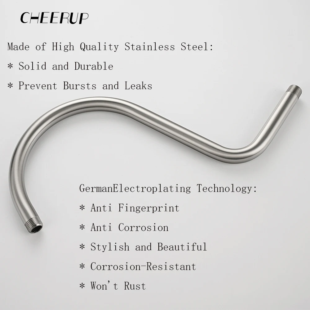 Description Picture 3 of itemWall Mounted Shower Arm Extension Pipe Stainless Steel Rainfall Head Elbow Accessories Bathroom Accessories Brushed Nickel