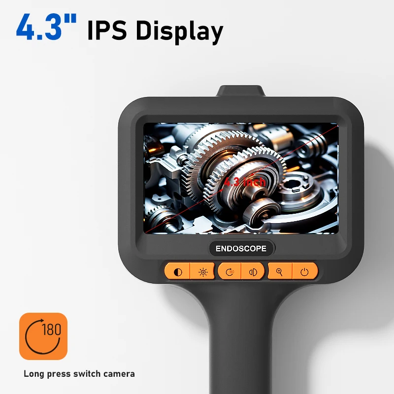 4.3'' 휴대용 내시경 듀얼 카메라 8mm 1080P HD 분할 디자인 IP67 산업용 내시경 검사용 자동차 엔진 배관 하수구