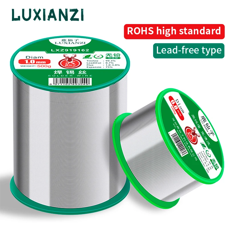

LUXAINZI 500g Lead Free Solder Wire Sn99.3 Cu0.7 0.5/0.8/1.0/1.5mm Rosin Soldering Wire Roll No-clean Tin BGA Welding Tools SGS
