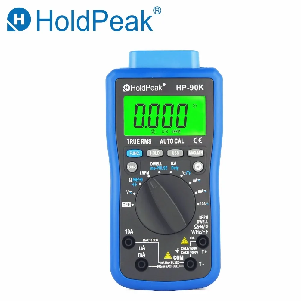 

HoldPeak HP-90K Engine Analyzer Tester Auto Range Car Diagnostic Tool with Data Output by USB Automotive Multimeter Multimetro