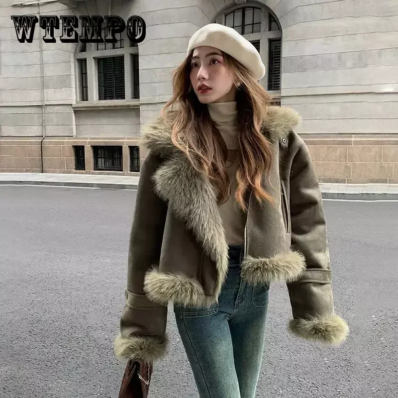 

Меховая куртка WTEMPO, замшевая короткая женская одежда, женская утепленная верхняя одежда, Корейская версия, Укороченное пальто для женщин
