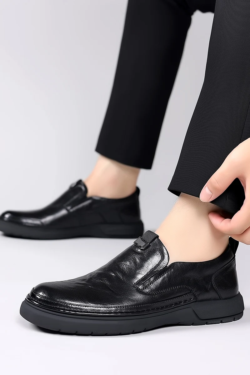 Leisure leather men shoes spring autumn British style slip-on lazy soft sole business loafers