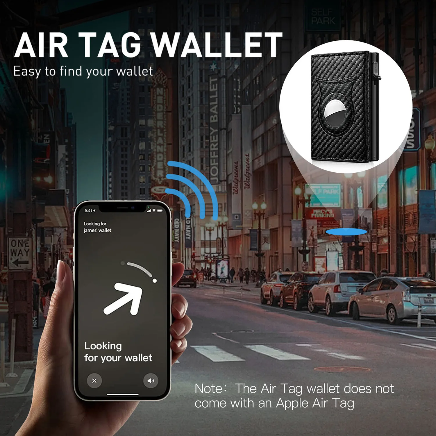 Wallet Card Holder Men Carbon Fiber Magnetic PU Leather RFID Three-fold Automatic With Zipper Coin Purse AirTag
