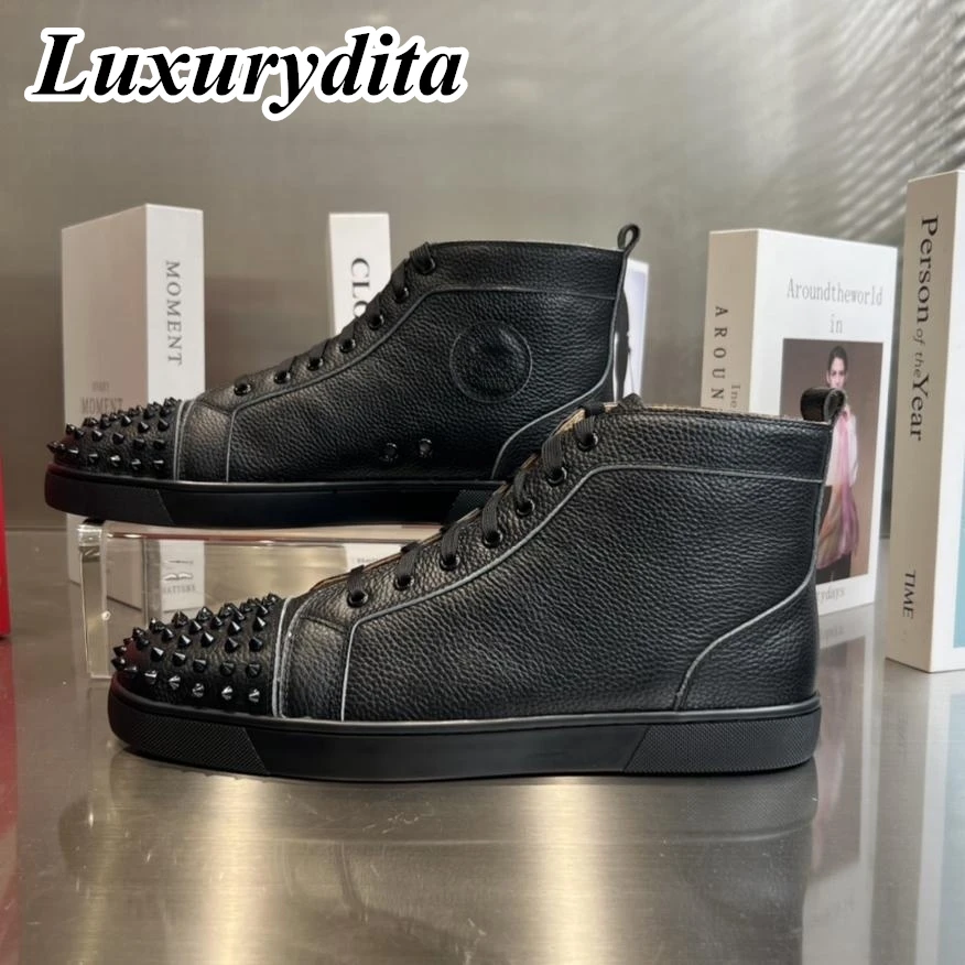 

LUXURYDITA Designer Men Casual Sneakers Real Leather Red sole Luxury Womens Tennis Shoes 35-47 Fashion Unisex loafers HJ789