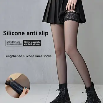 Lace Top Silicone Non-Slip Thigh High Stockings – Ultra Thin Sheer Summer Tights 2