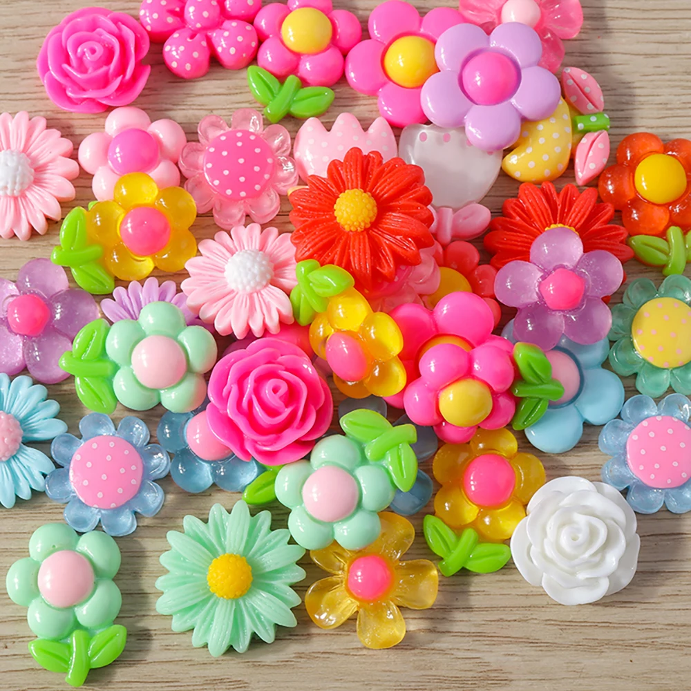 Tusember 15 Stück Mix Niedliche Blumen-Flatback-Harz-Cabochons Verzierungen DIY Scrapbooking für Mädchen Haarnadel Brosche Geburtstagsgeschenke
