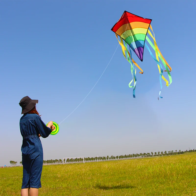 YongJian Colorful Rainbow Kite Long Tail Diamond Kite Beginners Outdoor Toys Kids Birthday Gift Beach Kite Outdoor Fun Sport