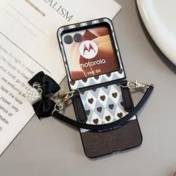Chic Bow Wristband Leather Phone Case with Fashion Love Pattern and Pendant for Moto Razr 50Ultra (Black)