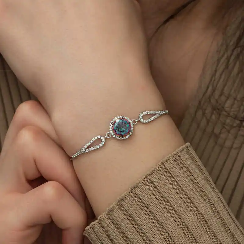 Sterling Silver Mystic Topaz Bracelet Women 925 Jewelry Wedding Party Bİrthday Gift - Box for Bangle Ladies fashion | Украшения и