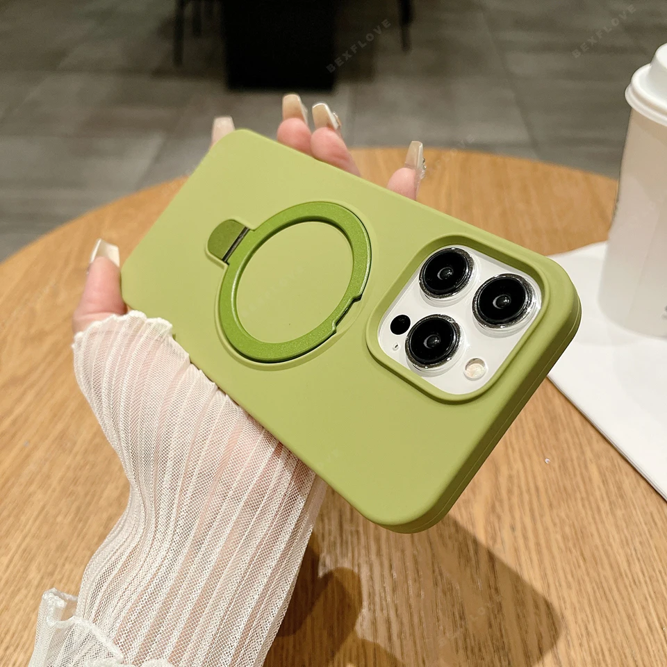 Liquid Silicone Magnetic Stand Phone Case with MagSafe Charging and Soft Cover Protection