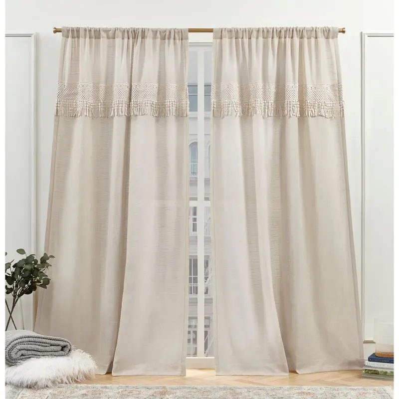 

Dunbar Light Filtering Rod Pocket Curtain Panels, 50" x 84", Natural, Set of 2