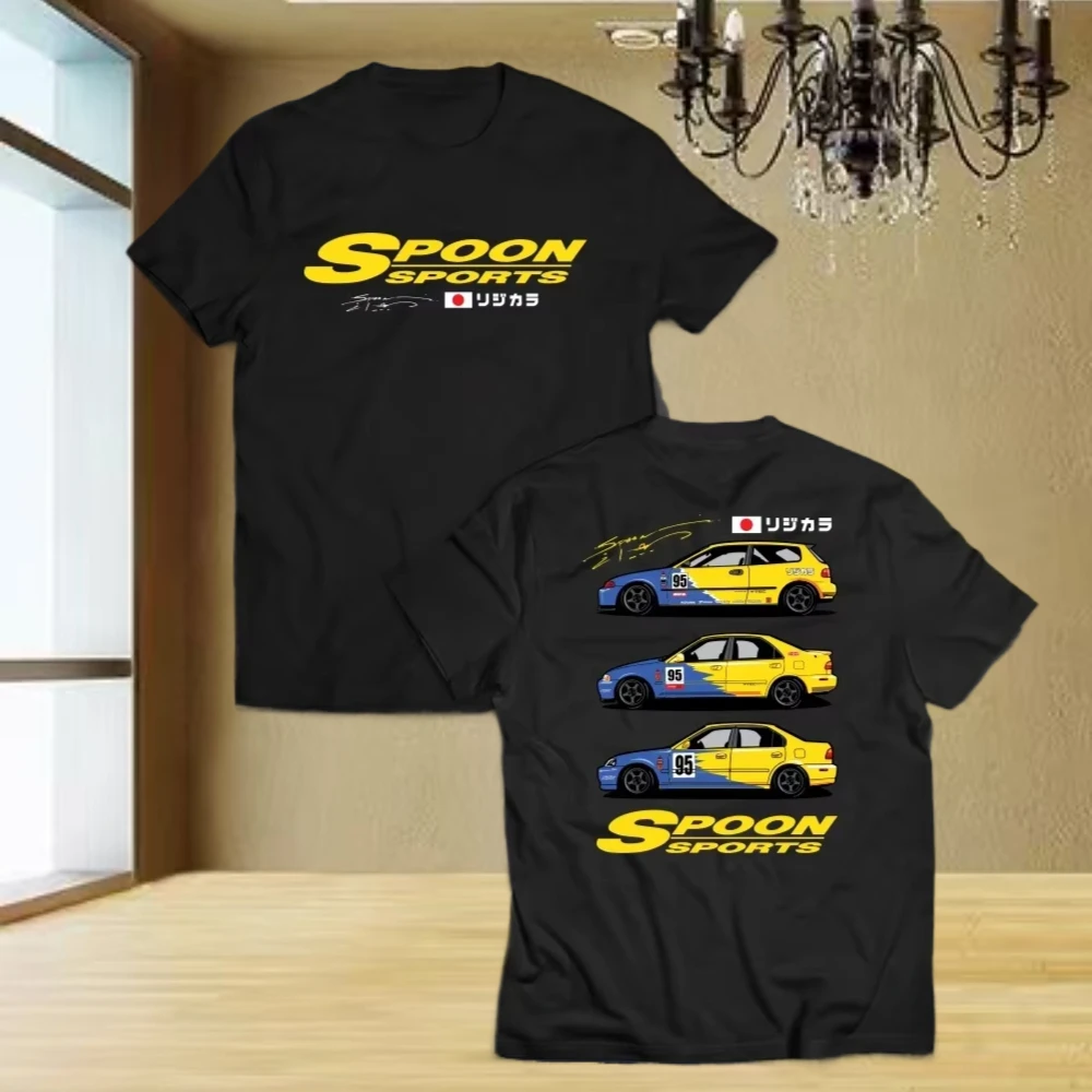 NEW Honda Civic Spoon Sports T Shirt Men JDM Japan Car Automotive Cotton Tee RS Grey Streetwear Casual Short Sleeve