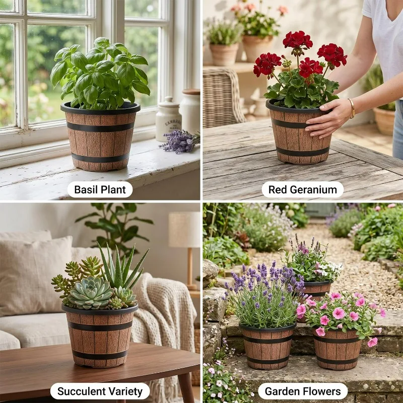 Large Simulated Wooden Flowerpot for Home and Garden Decor