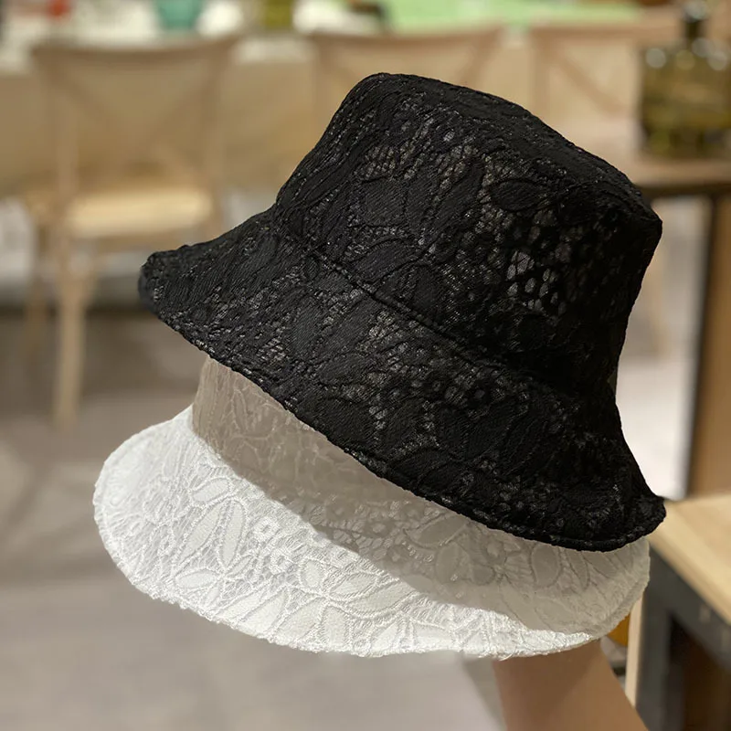 2024 Summer Ladies Sun Hat Lace Sunscreen Anti-ultraviolet Sun Hat Mesh Breathable Fisherman Hat Leisure Flowers Basin Cap