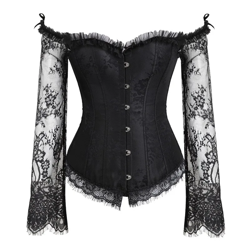 Steampunk Vintage Corset Gothic Corsets and Bustiers Lace up Long sleeves Off Shoulder Sexy korset Corsage Corcepet Tops