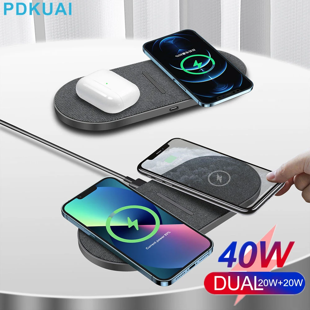 2 In 1 40W Pad Di Ricarica Per Iphone 13 12 11 Xs Xr X 8 Apple Airpods 3 Pro Dual Fast Wireless Charger Mat Station Per Samsung S22