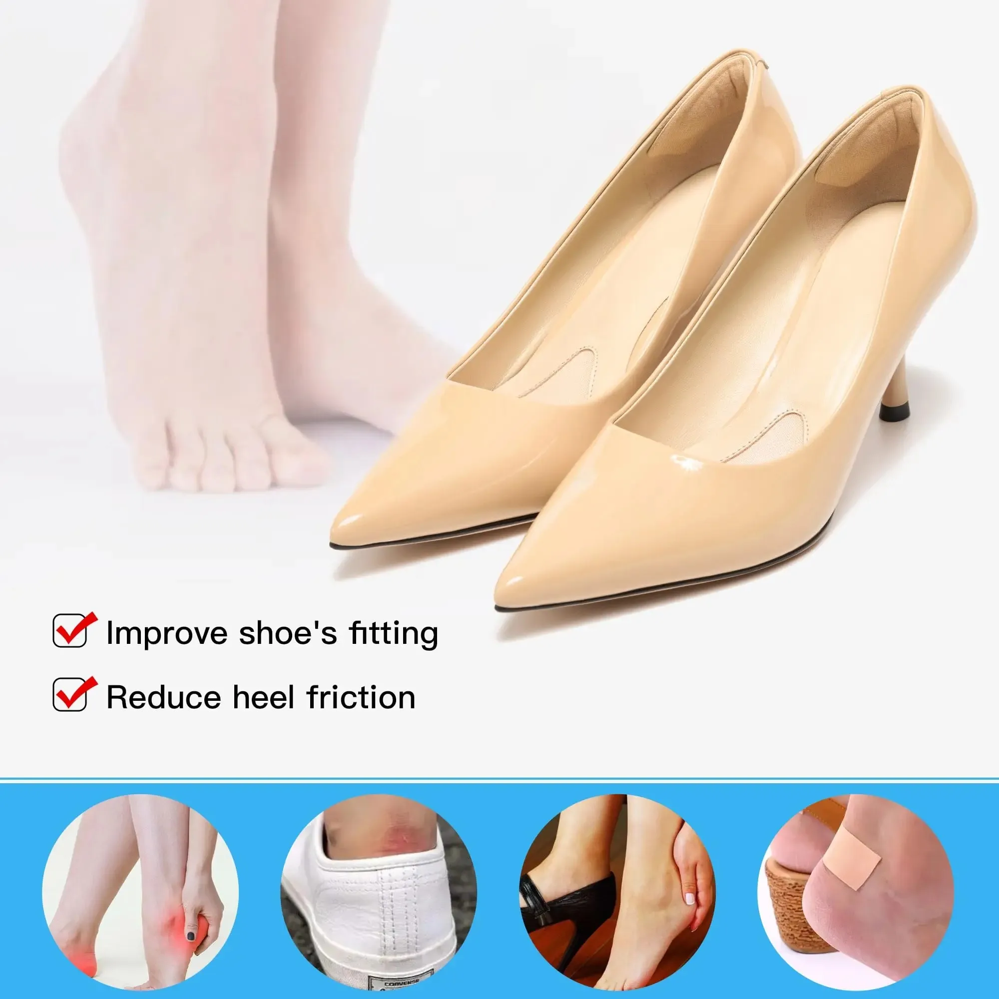 8 Pcs Heel Pads For Too Big Shoes Self-Adhesive Heel Protectors Inserts Improved Shoe Fit And Comfort Prevent Slip