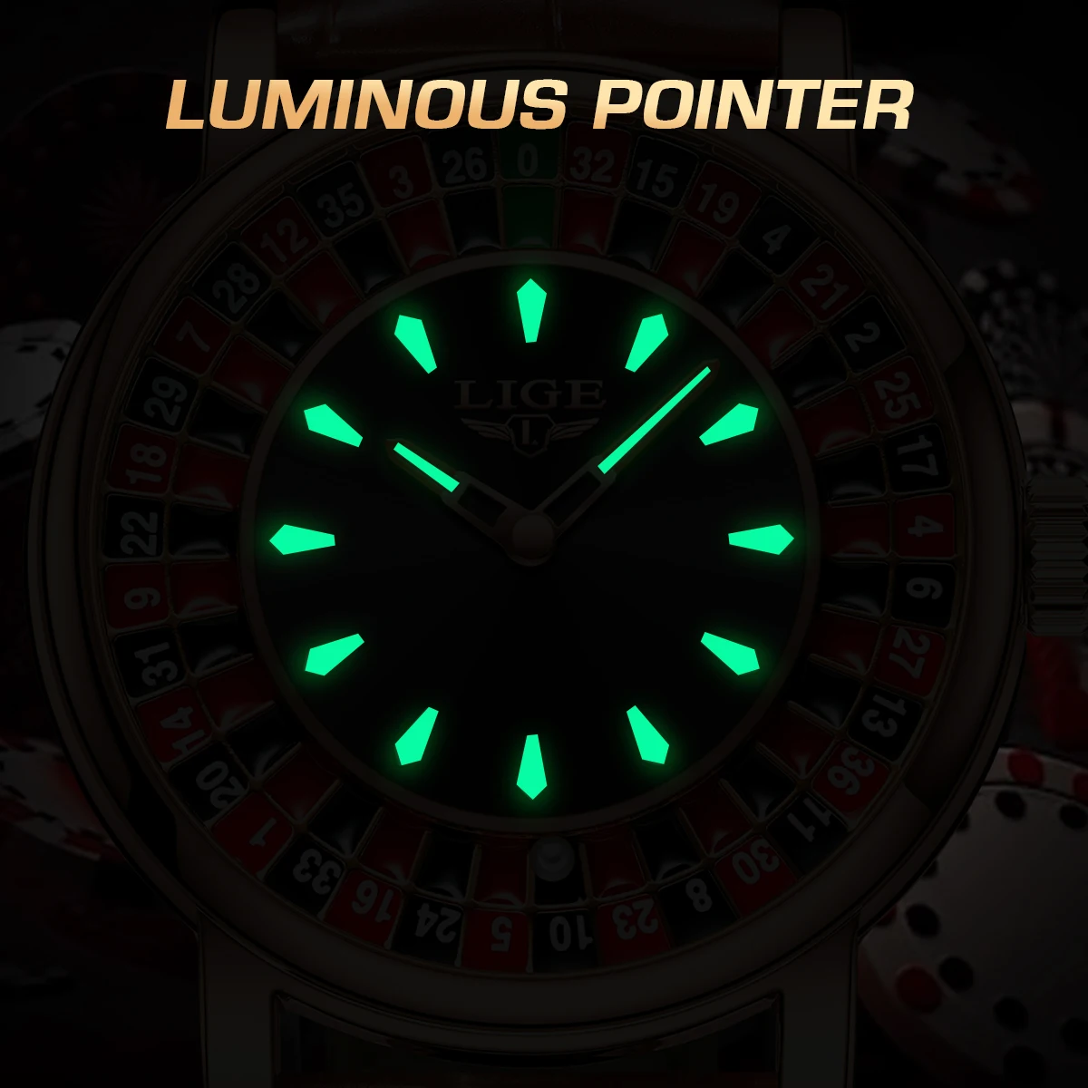 Elegant Men's Watch with Brown Leather Strap and Rotating Dial, Waterproof and Luminous