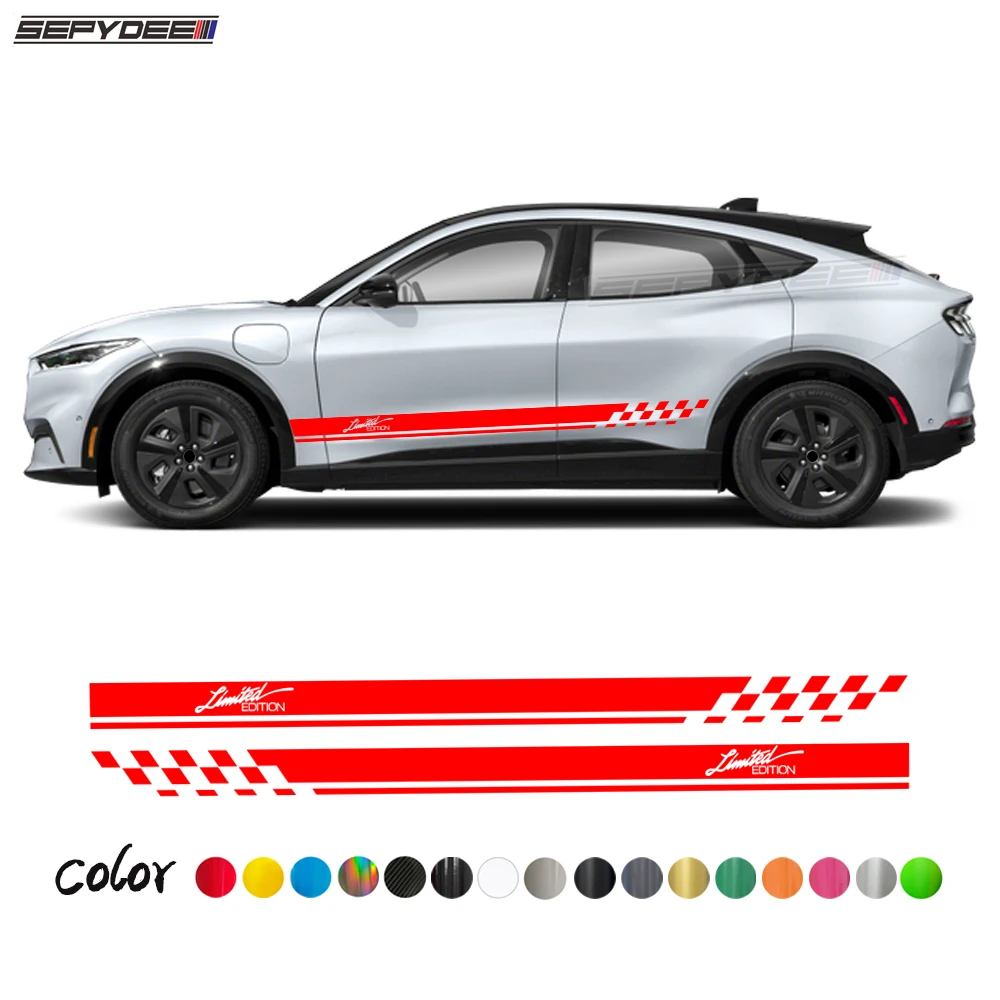 

2Pcs Limited Edition Lattice Graphics Car Door Side Stickers for Ford Mustang Mach E Body Long Stripes Vinyl Decals Accessories
