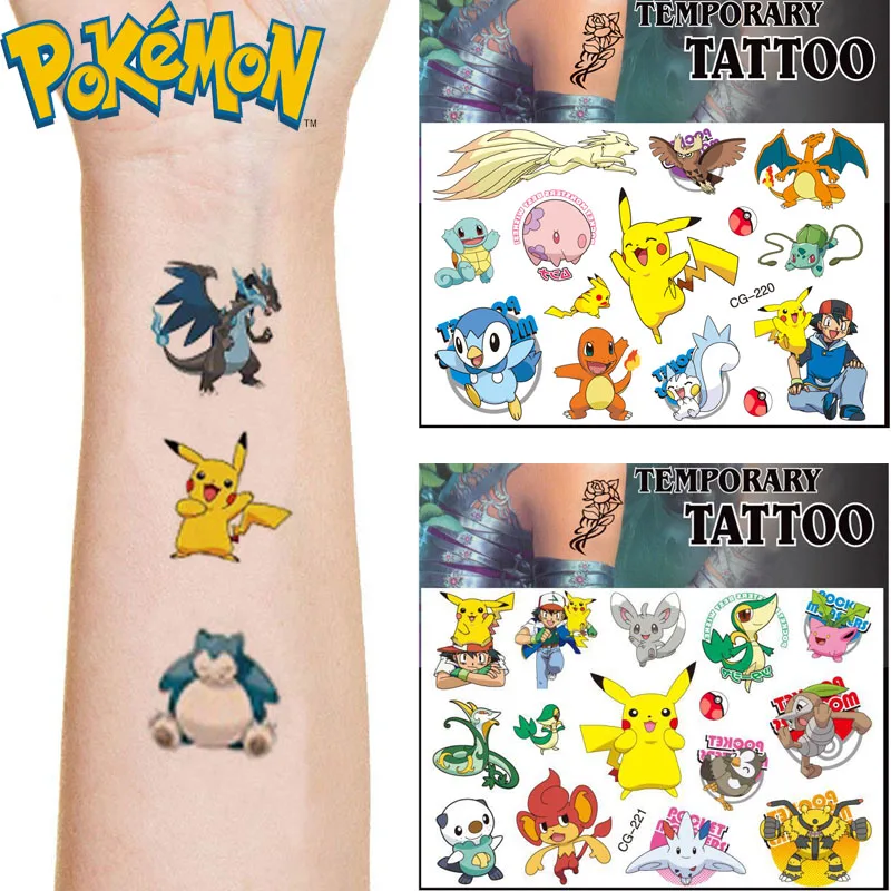 

12 Styles Pokemon Tattoo Stickers Pikachu Charizard Snorlax Eevee Anime Model Cartoons Temporary Stickers Kids Party Toys Gifts