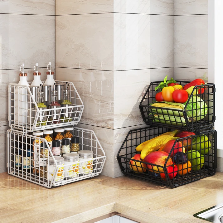 

Multi-Layer Kitchen Seasoning Vegetable Rack Metal Mesh Bin Floor Stackable Shelves for Snack Canned Fruit Storage Basket