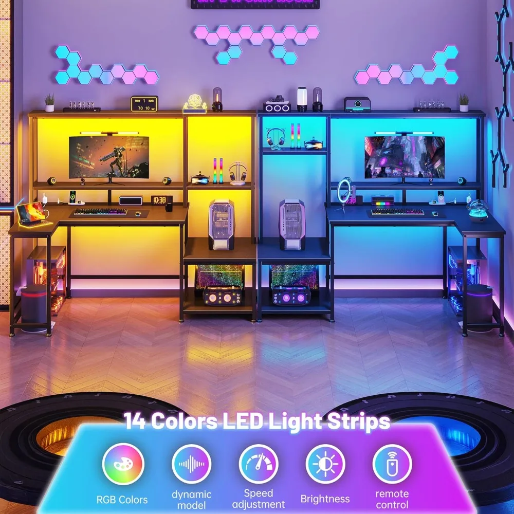 Gaming Desk with LED Lights & Outlets,55 3