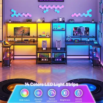 Gaming Desk with LED Lights & Outlets,55 3