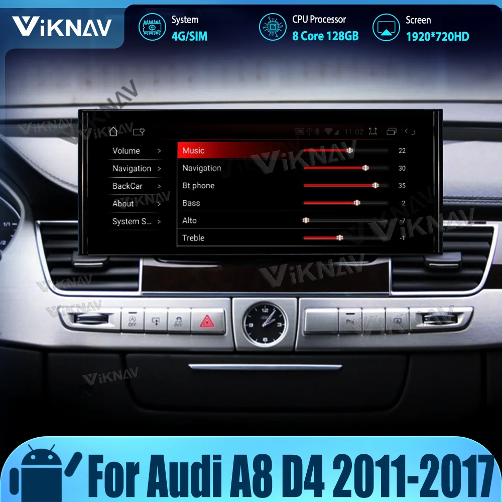 

For Audi A8 D4 2011-2017 Upgrade 8 Core Stereo Android Autoaudio Wireless CarPlay Touch Screen GPS Navigation 128GB Multimedia