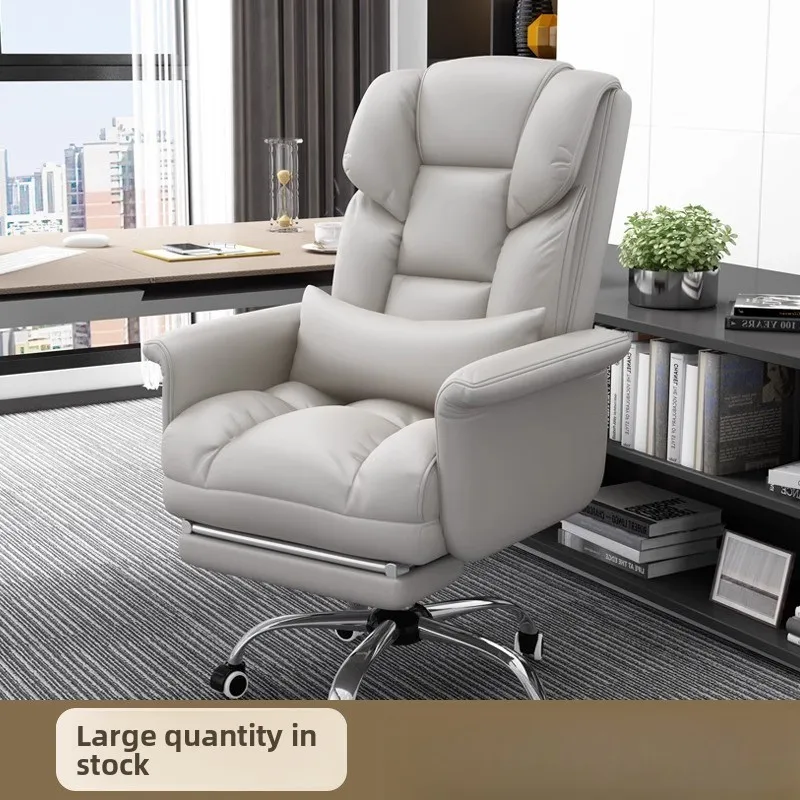Sedia da Ufficio Direzionale in Pelle Ergonomica Reclinabile per Postazioni di Lavoro Domestiche con Schienale Completamente Regolabile