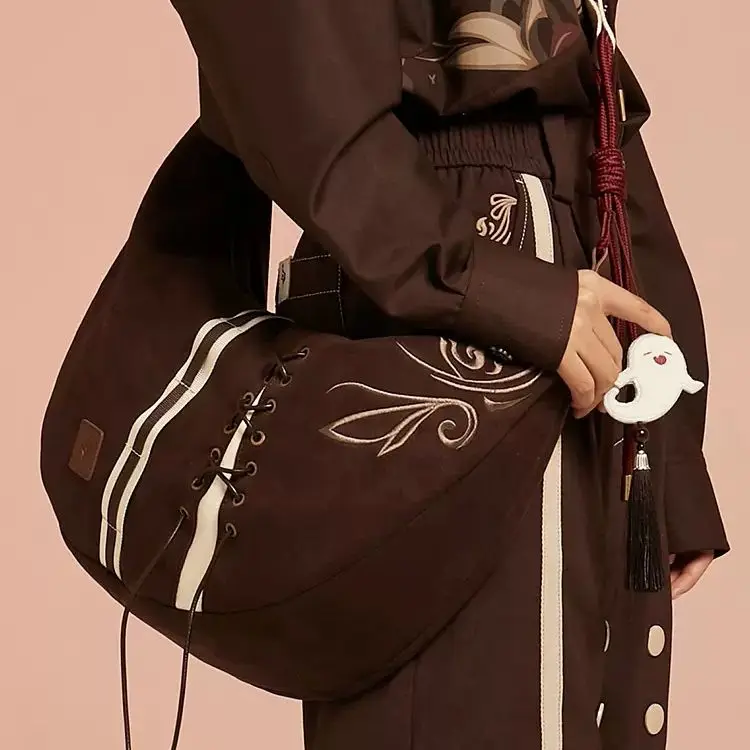 

Official Original Game Genshin Impact Hu Tao Theme Casual Inclined Shoulder Bag Fashion Messenger Bag School Bag Cosplay Gift