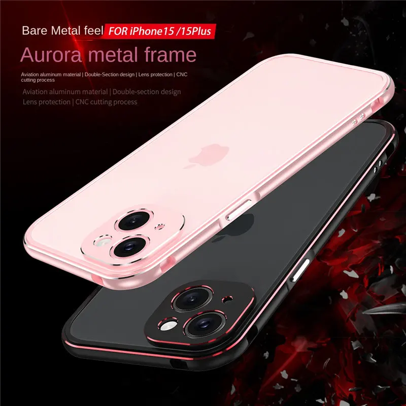 

Блестящий металлический алюминиевый чехол-бампер для iPhone 15 Plus, Жесткий Чехол для Iphone 15 Plus, металлический чехол с защитой камеры