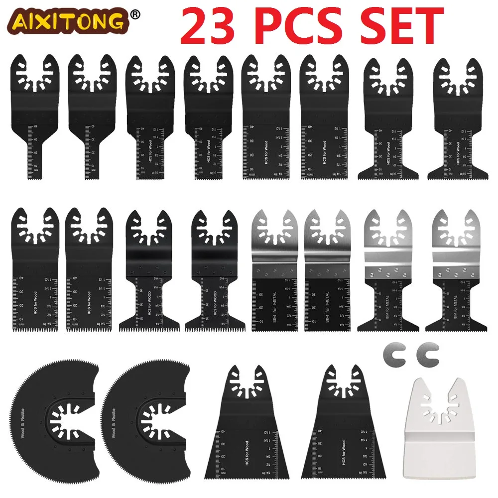 

23Pcs Quick Change Oscillating Multi Tool Saw Blade For Fein Black&Decker Bosch Chicago Roybi Milwaukee Makita Craftsman Dewalt