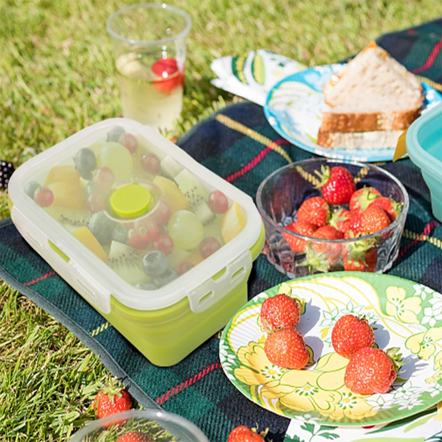 Foldable silicone lunch box is light, portable, high-temperature resistant and thickened outdoor picnic camping food storage box Kitchen Foldable silicone lunch box is light, portable, high-temperature resistant and thickened outdoor picnic camping food storage box Kitchen