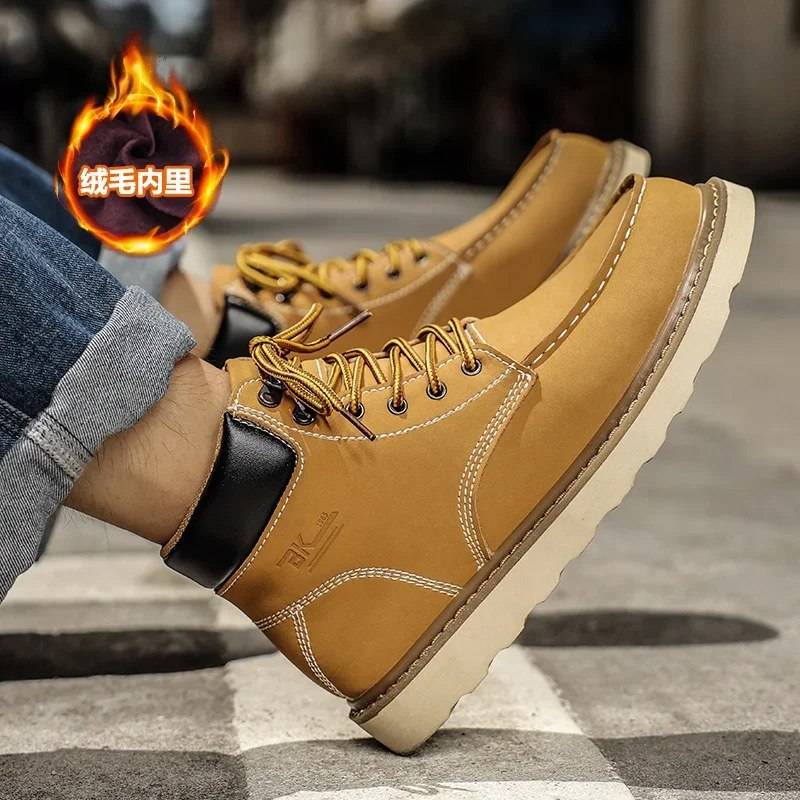 

Italian leather casual shoes, men's lace-up oxfords, plush warmth, thick-soled martin boots, classic explosive cargo shoes 38-46