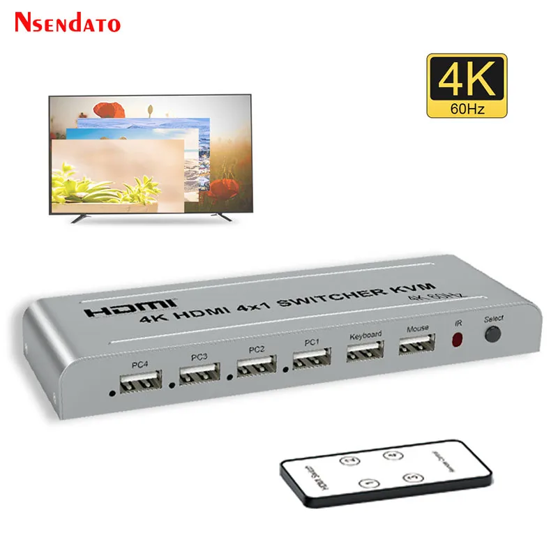 

4K 60Hz 30Hz HDMI KVM Switcher 4X1 For USB Keyboard Mouse Switch 4 In 1 Out HDMI KVM Switch for PC Computer To TV HDTV Projector