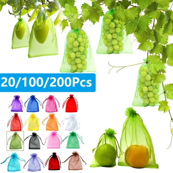 20-100PCS Vegetable Grapes Fruit Grow Bags Fruit Protection Bags Garden Anti-Bird Netting Mesh Bag Strawberry Bags Garden Tools