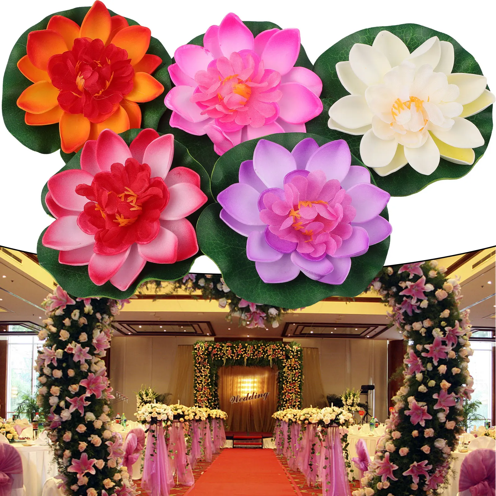 5 teile/satz bunte künstliche gefälschte schwimmende Seerose zufällige Farben Lotus blatt Teich Pflanzen Garten Pool Dekor Garten Pflanzen – Detail 1