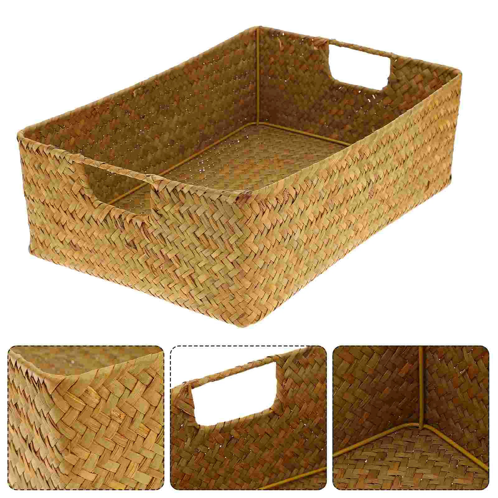 

1Pc Natural Seaweed Woven Storage Basket Portable Rectangular Storage Basket
