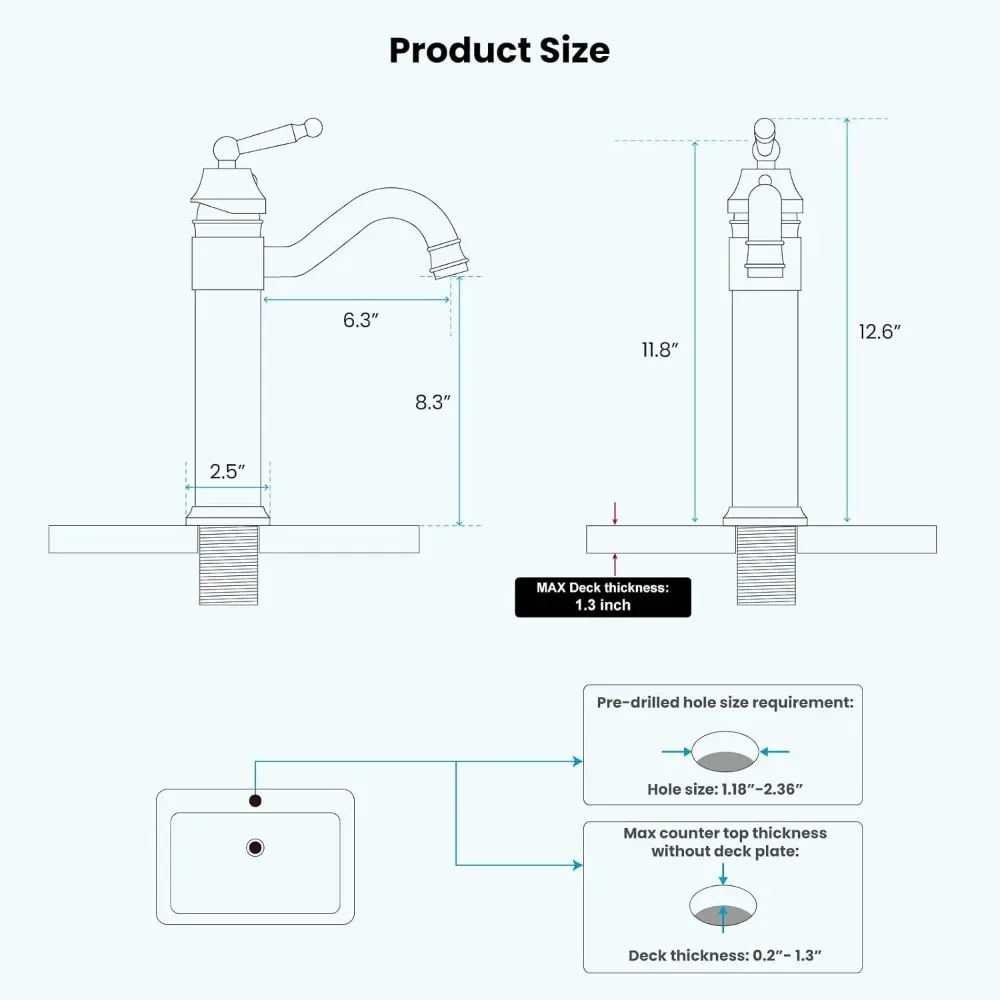 Single-lever bathroom sink faucet, brushed brass bathroom faucet, non-overflow pop-up drain, hot water, cold water 3