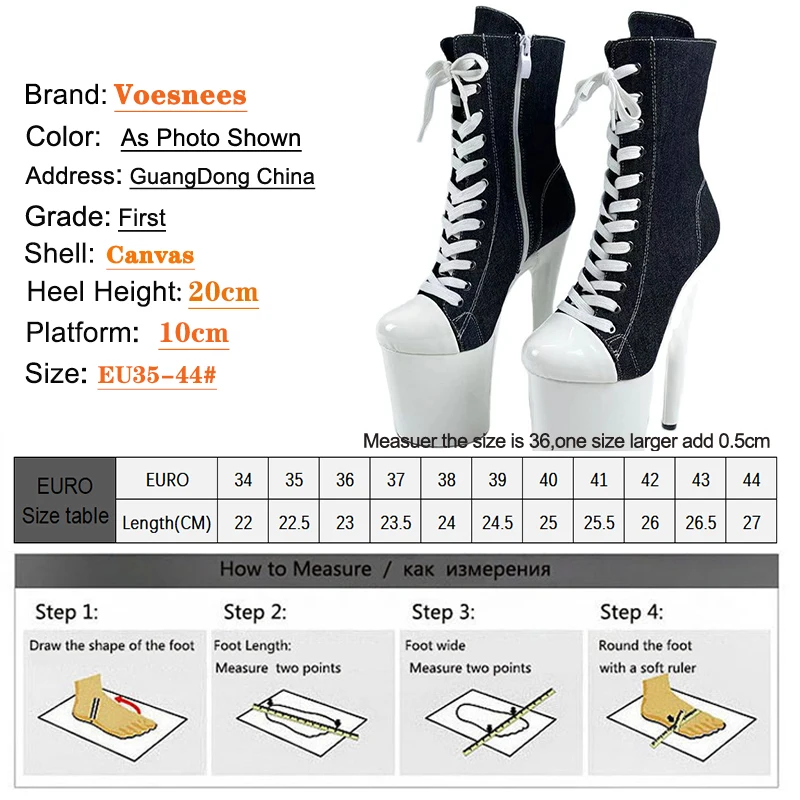 15 17 20cm Super High Nightclub Platform Heels Strappy Canvas Women's  Ankle Boots Sexy Round Toe Pole Dance Shoes Ladies Boots