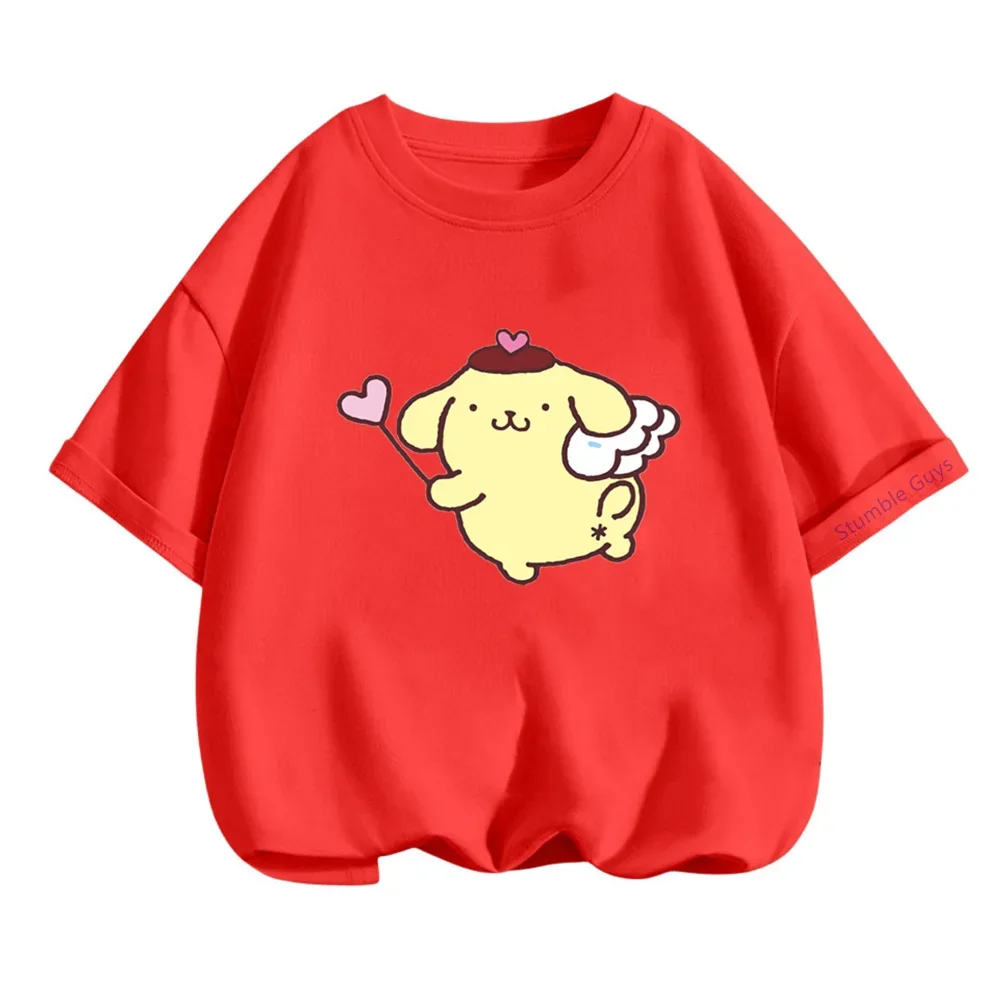Kawaii Anime Pom Pom Purin Cute Cartoon Short Sleeve T-shirt Summer New Cotton Loose Kids Half-sleeved Top Birthday Gift 2