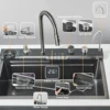 Stainless Steel Kitchen Waterfall Sink Digital Display Large Single Sink Dish Basin Sink Purification water Cup Washer Crane 3