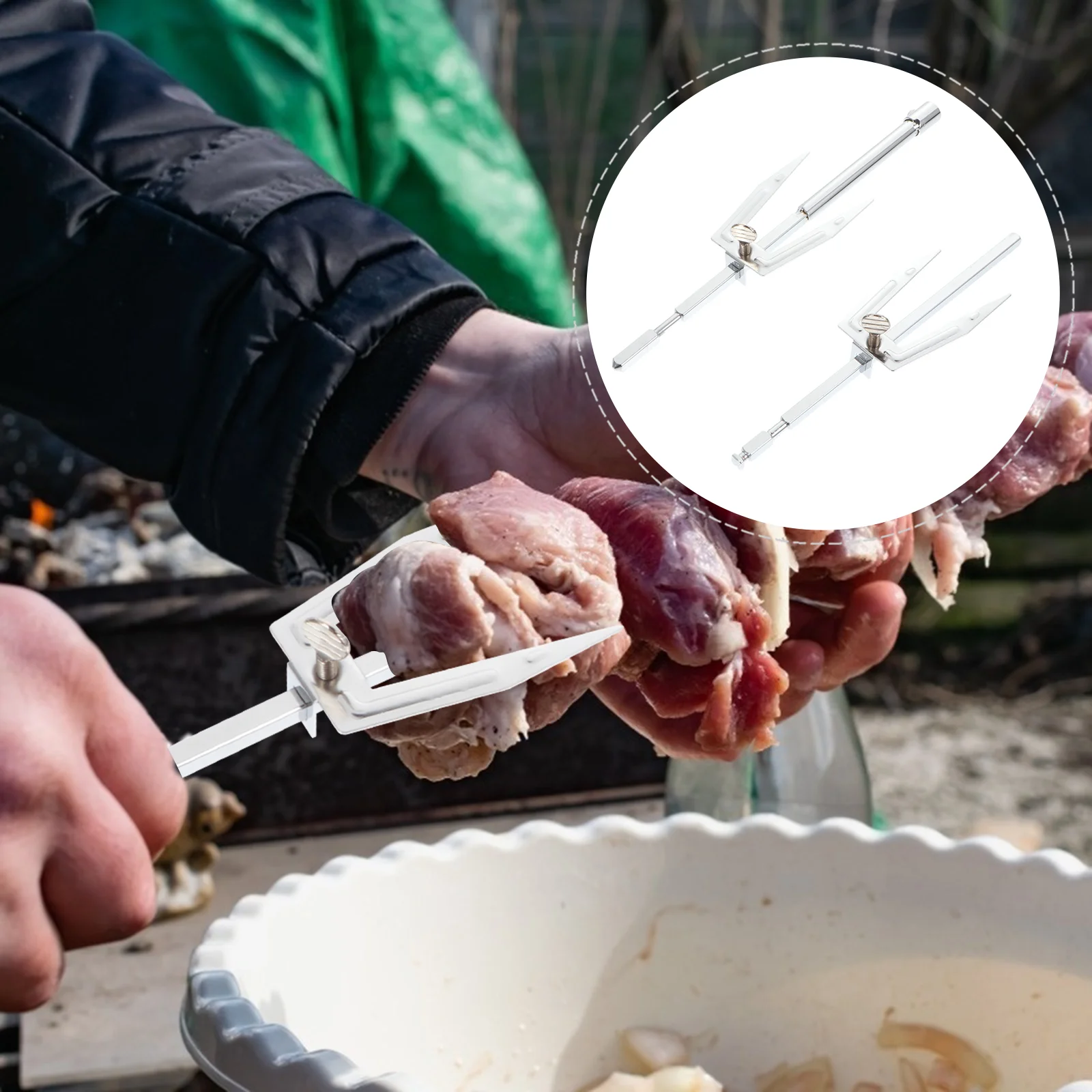 

1Pc Roast Chicken Fork Stainless Steel Fork BBQ Kitchen Grill Fork (Sliver)