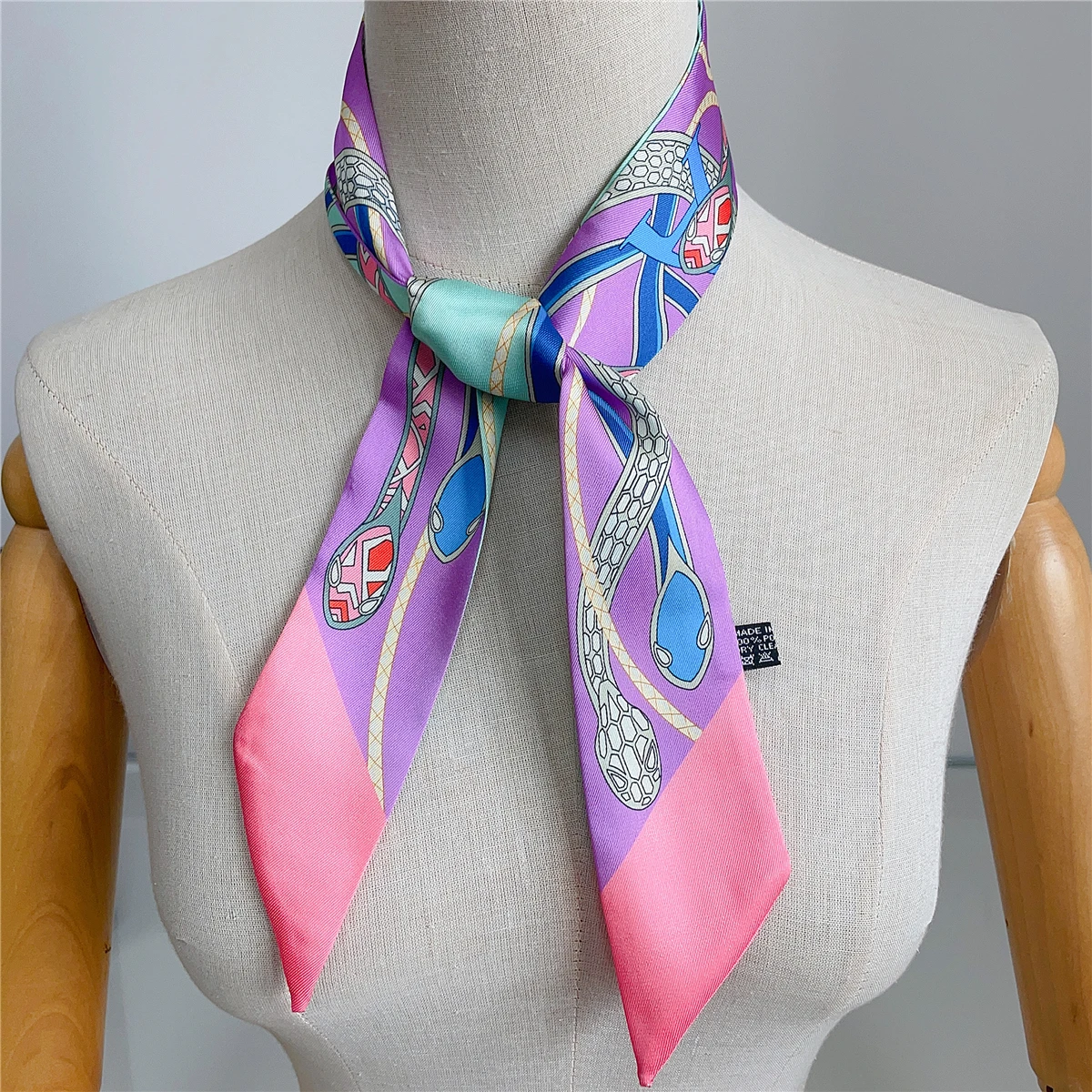 Neue Marke Design Farbige Schlange Twill Seide Schal Luxus Schal Frauen Foulard Dünne Tasche Schals Halstuch Mode Haar Stirnband – Detail 14