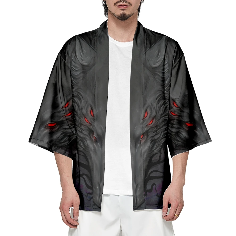 Japanese Style Anime Wolf Print Traditional Kimono Streetwear Women Men Cardigan Yukata Shirts Cosplay Haori Plus Size