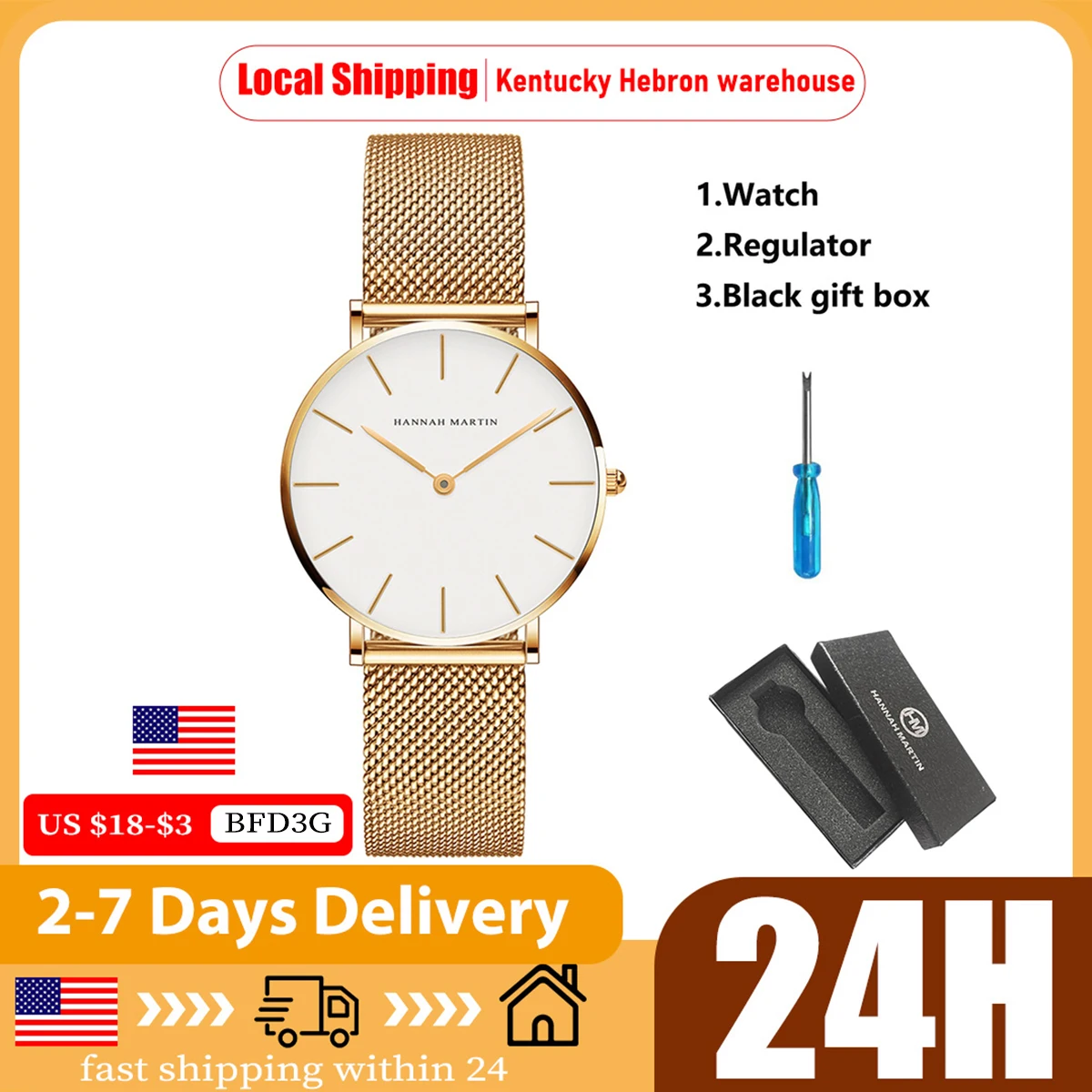 36mm New Women Watches US Local Shipping Rose Gold Black Simple Japan Quartz Ladies Stainless Steel Ultra Thin Waterproof Watch