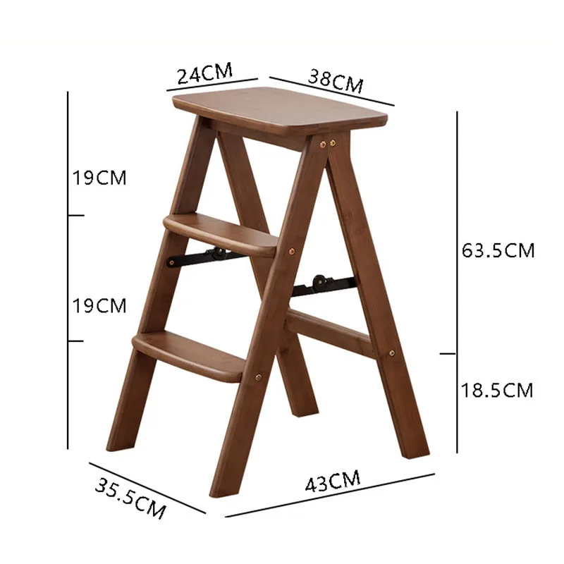 Folding Step Ladder Portable Wooden Ladder Chair Shelf Multifunction High Stool Ladder For Household Kitchen Garden Library